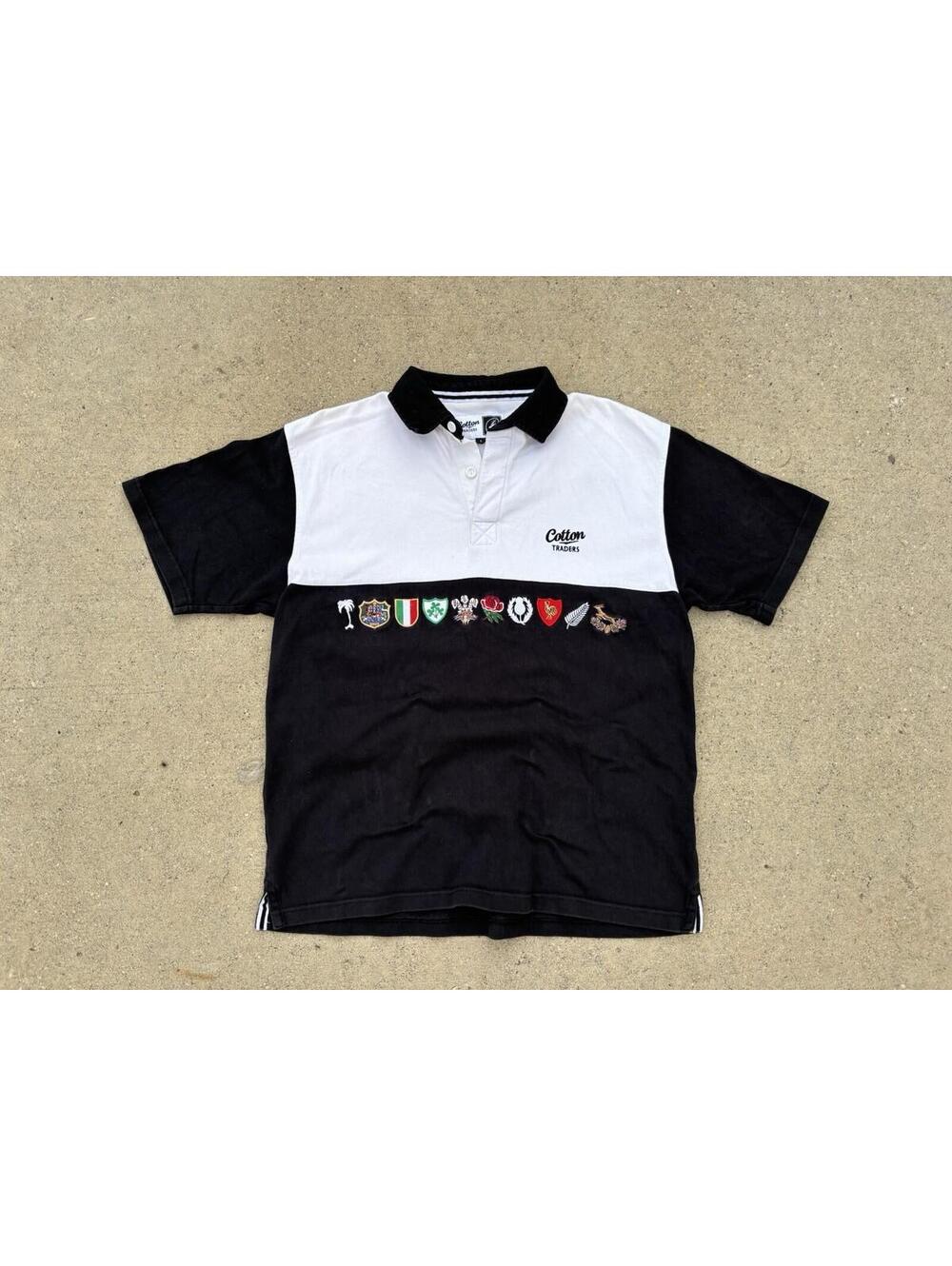Cotton Traders Men's Black and White Colourblock Polo Shirt